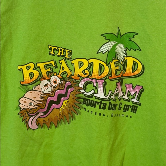 VTG Men's XL "The Bearded Clam" Bahamas Restaurant Lime Green Graphic T-Shirt - Picture 2 of 3